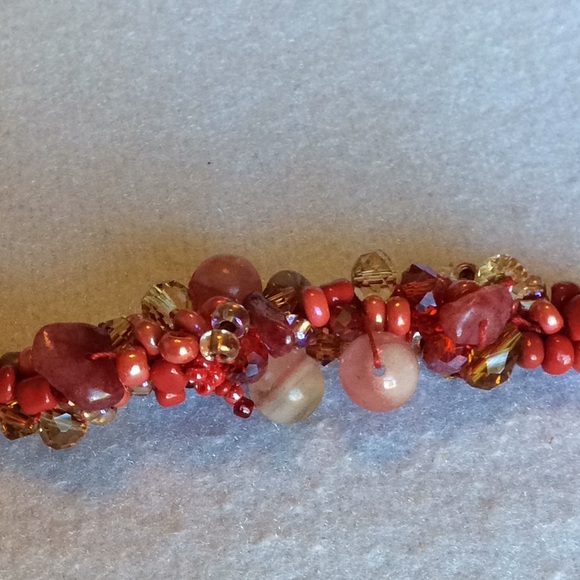 FINAL SALE PRICE CL Designs Crocheted Beaded Orange/Gold Bracelet - Picture 2 of 4